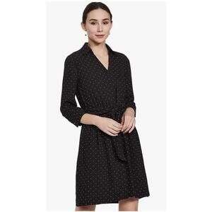 Tommy Hilfiger Womens 3/4 Sleeve Button Down Knee Length Tie Front Black Dress M